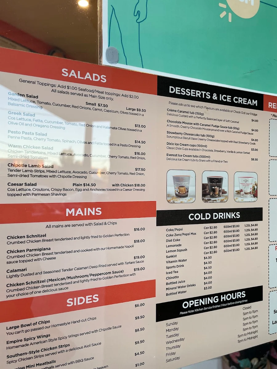 Menu, Empire Pizza House