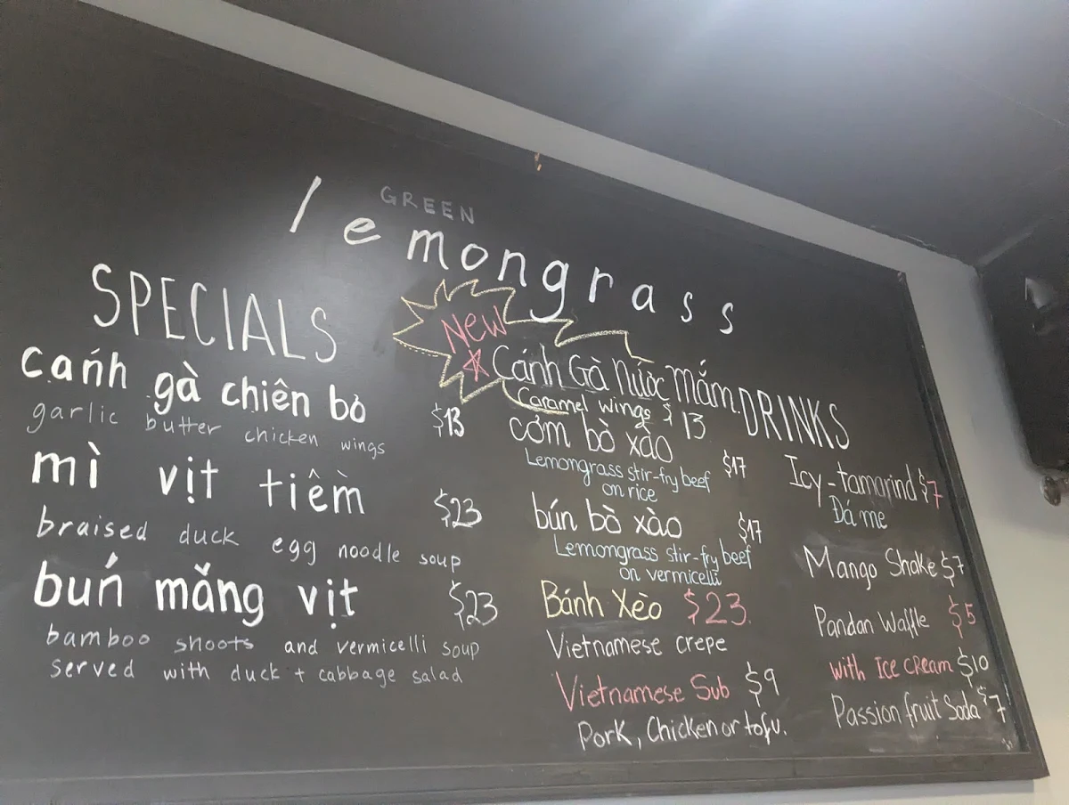 Menu, Kingsway Lemongrass