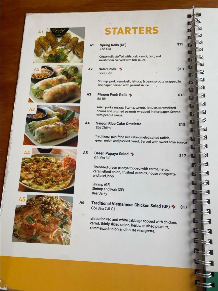 Menu, Kingsway Lemongrass
