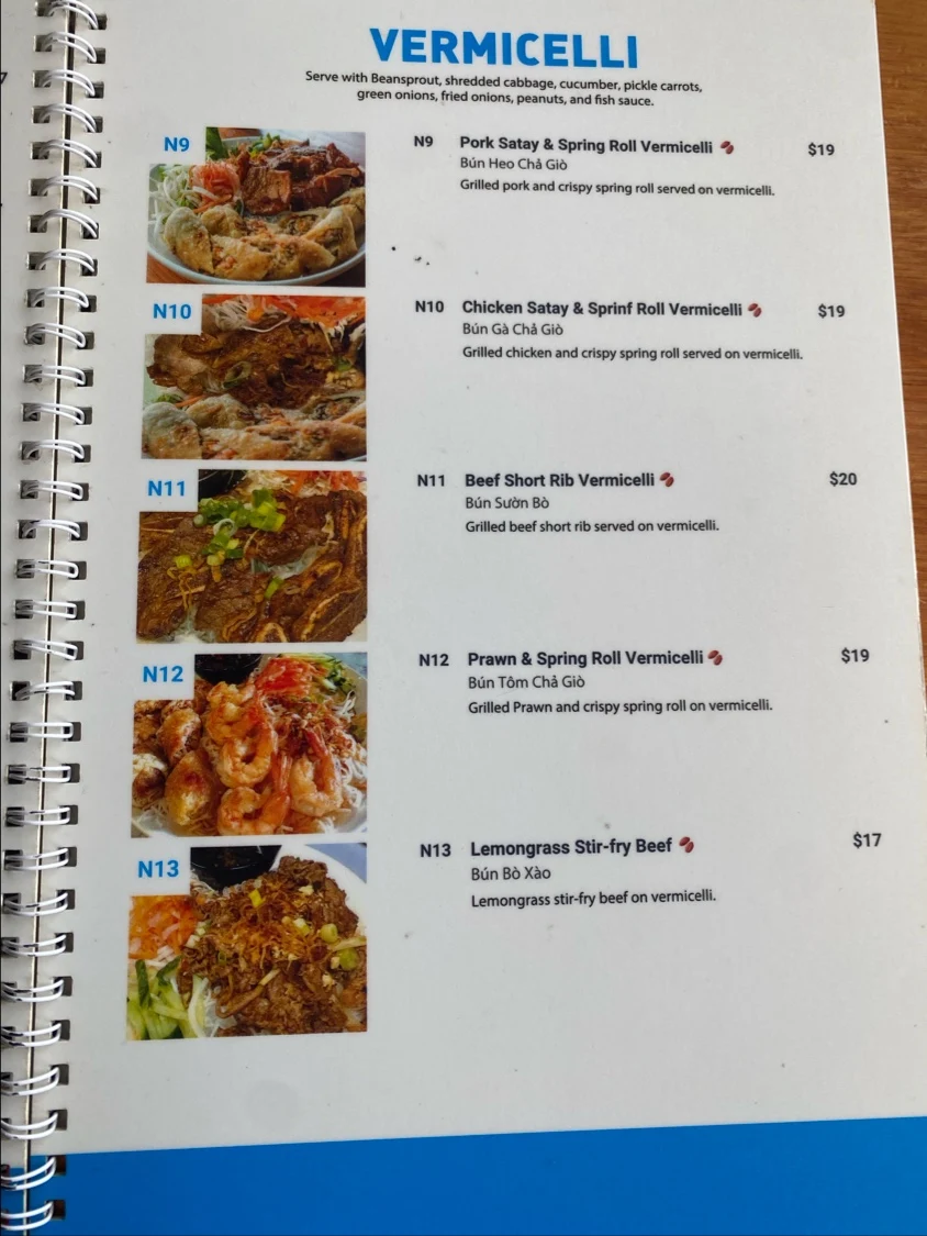 Menu, Kingsway Lemongrass