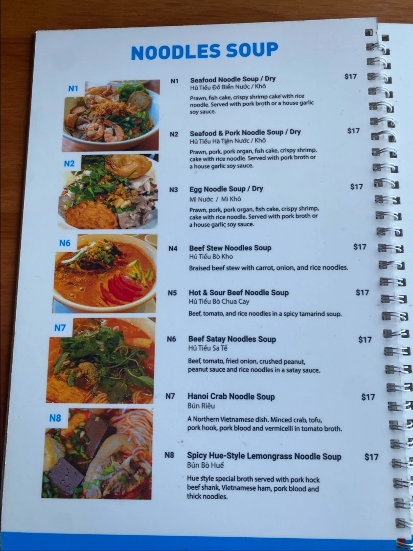 Menu, Kingsway Lemongrass
