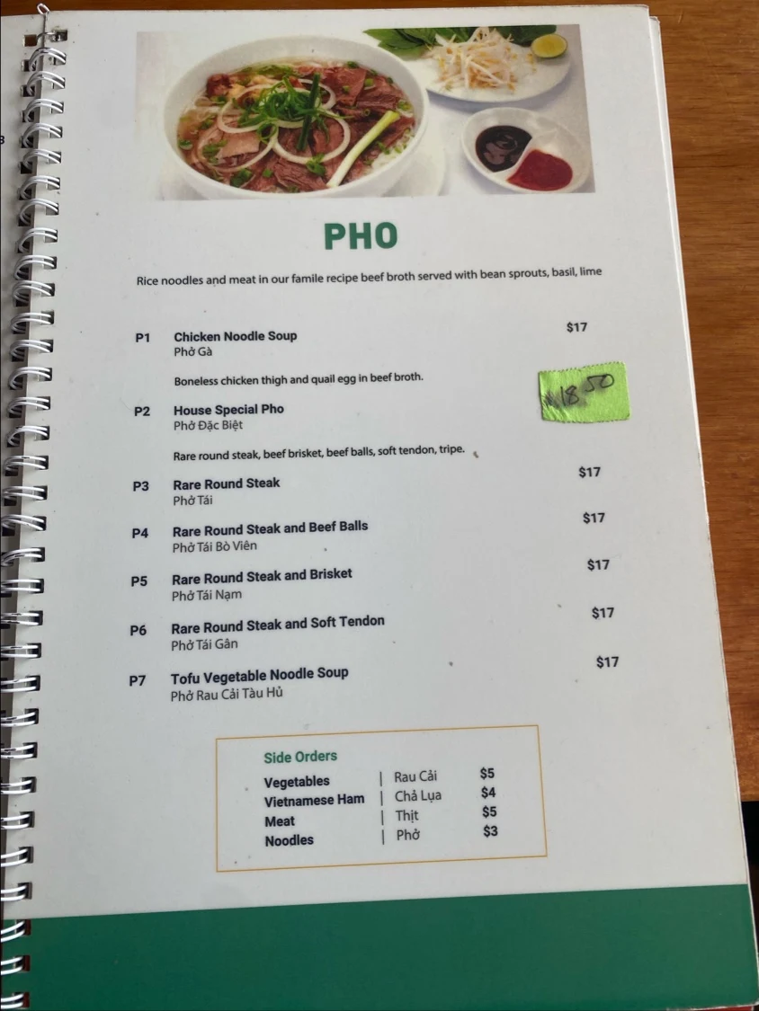 Menu, Kingsway Lemongrass
