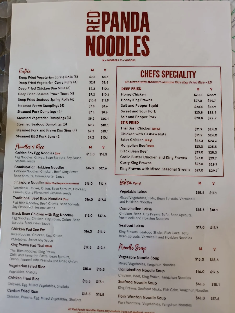 Menu, Red Panda Noodles