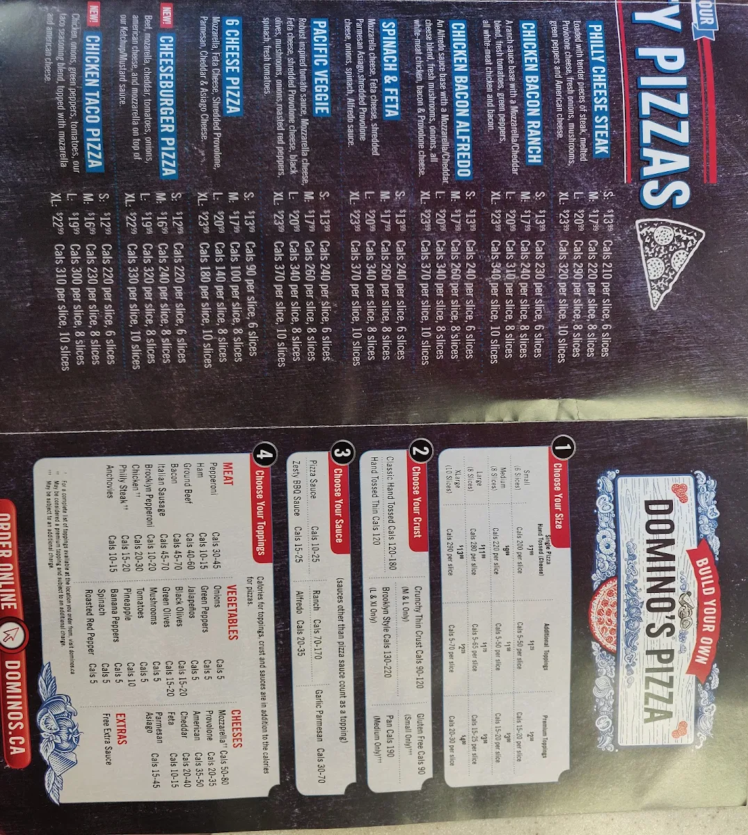 Menu, Domino's Pizza