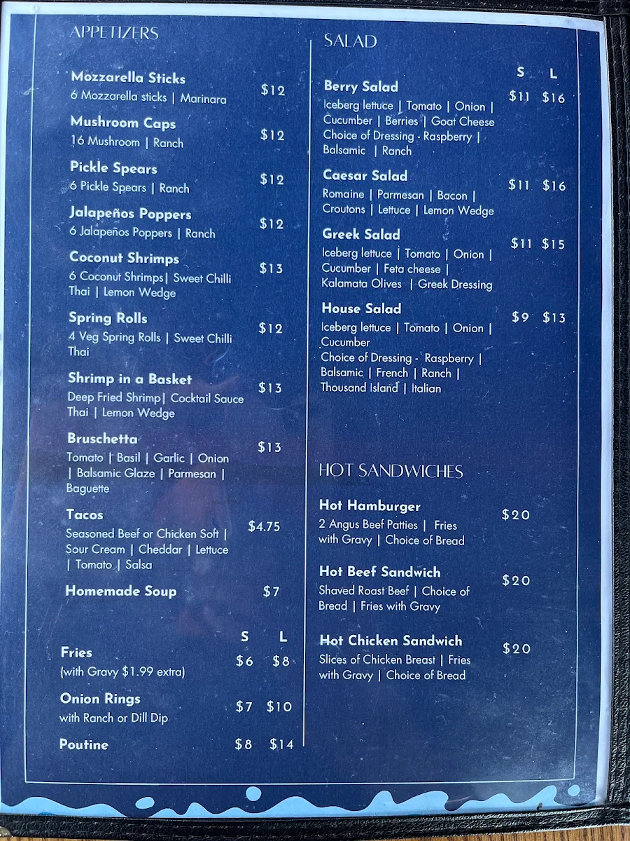 Menu, St Clair Riverview Restaurant