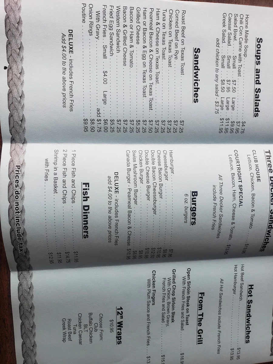 Menu, St Clair Riverview Restaurant
