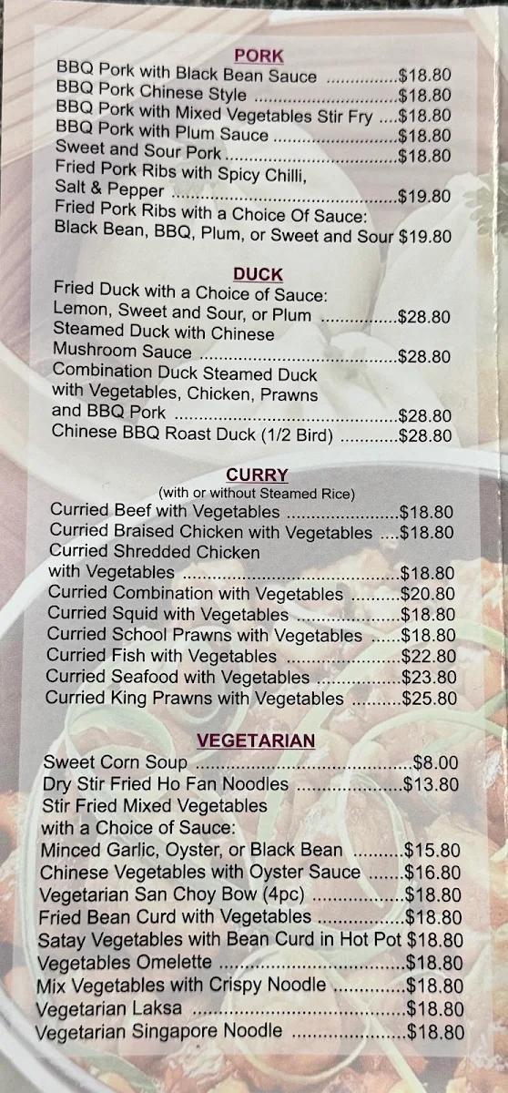 Menu, Shanghai Chinese Restaurant