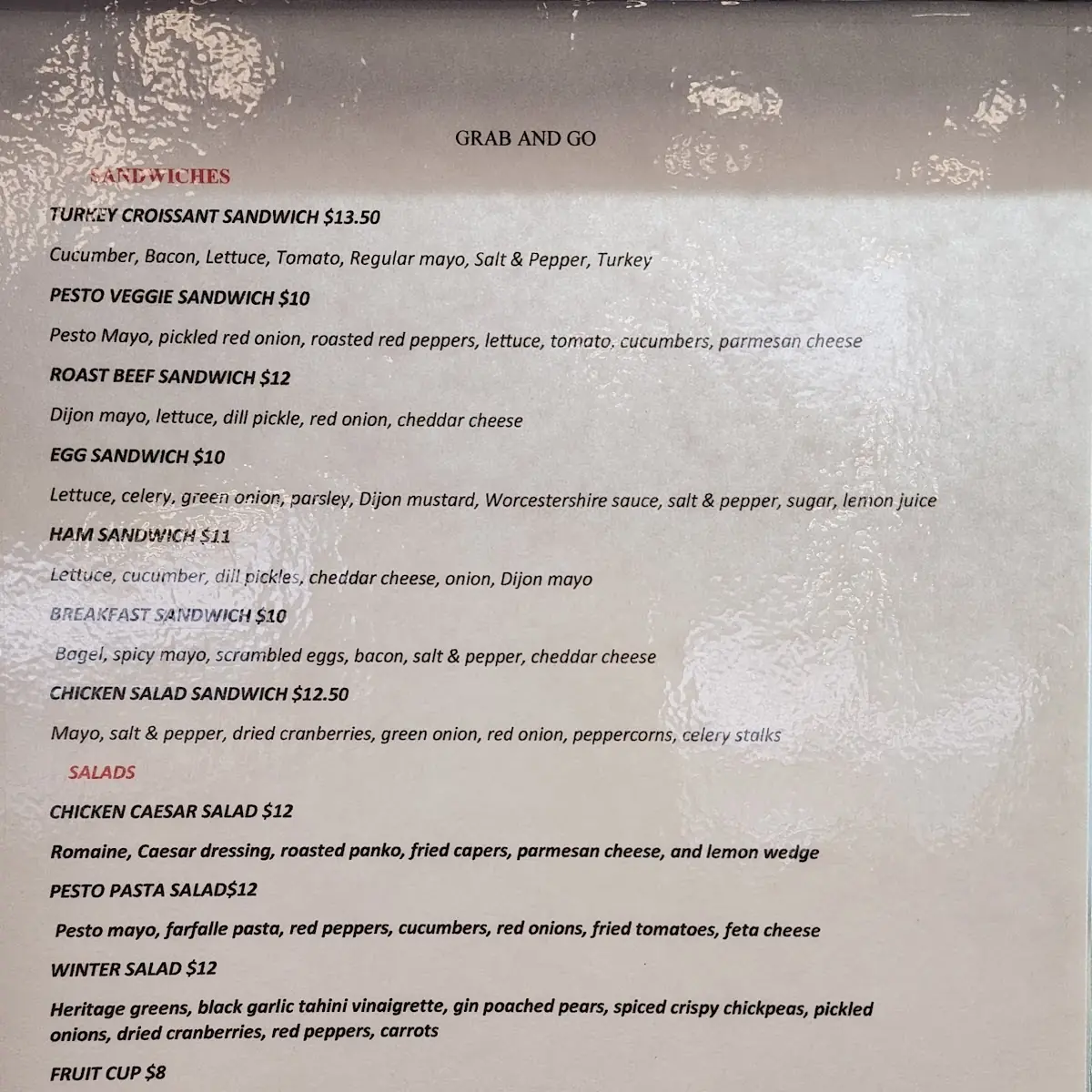 Menu, Raven's Bar + Grill