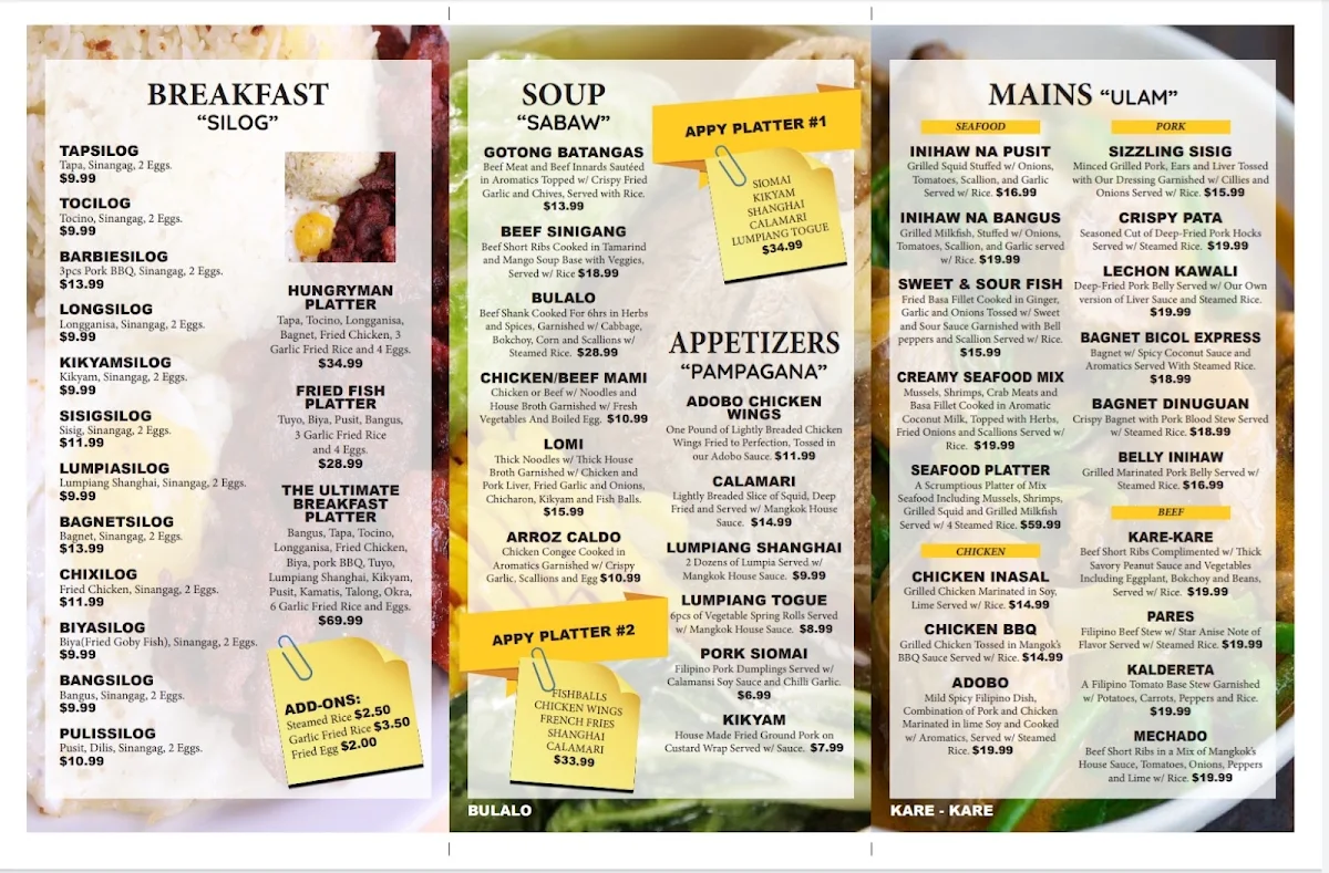 Menu, Mangkok International Cuisine
