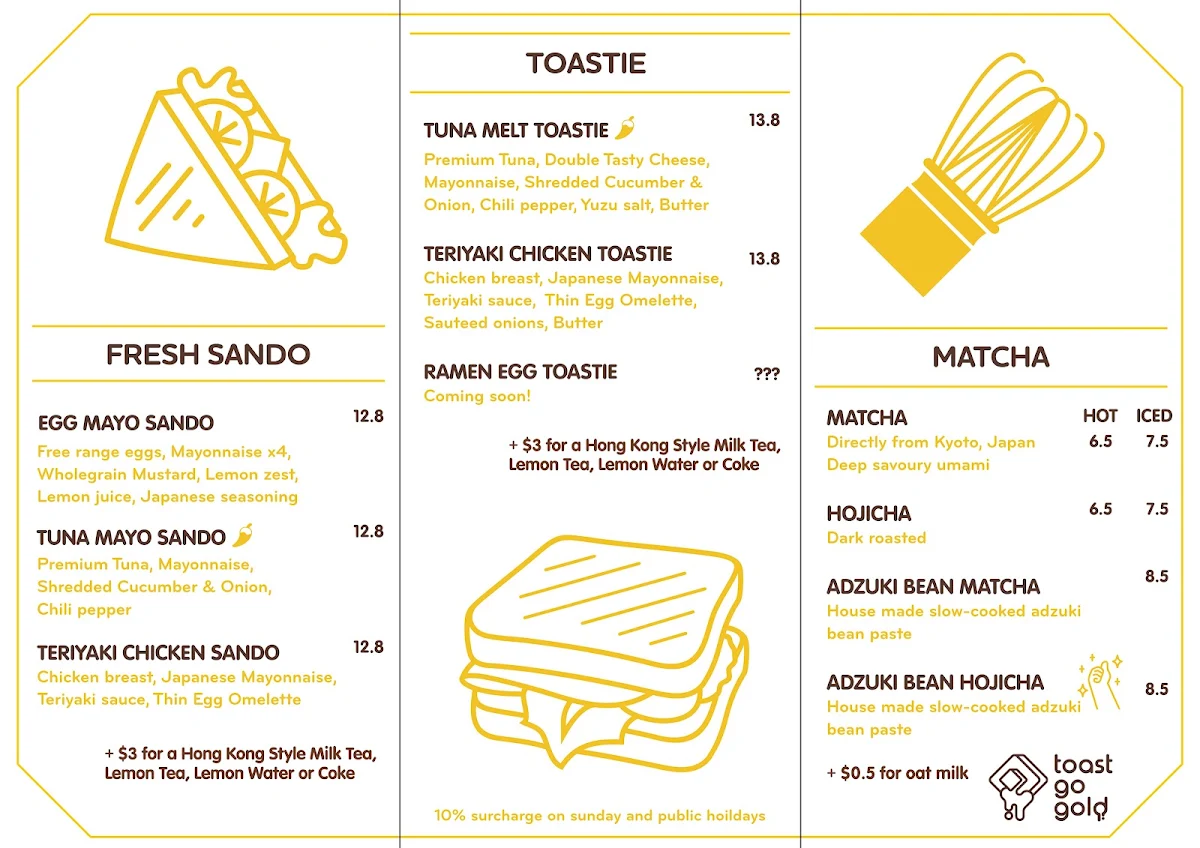 Menu, Toast Go Gold