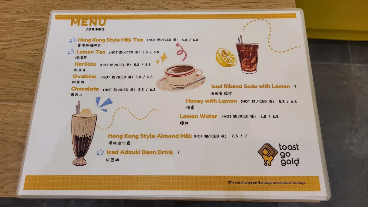 Menu, Toast Go Gold