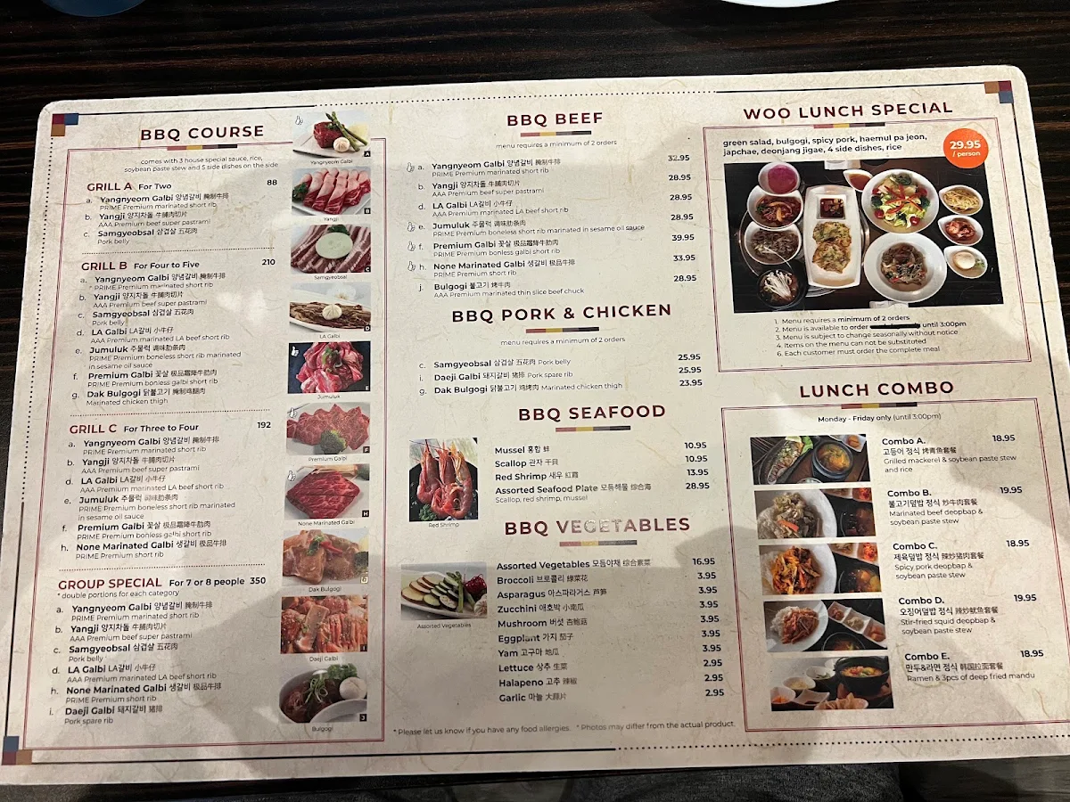 Menu, Woo Korean BBQ House