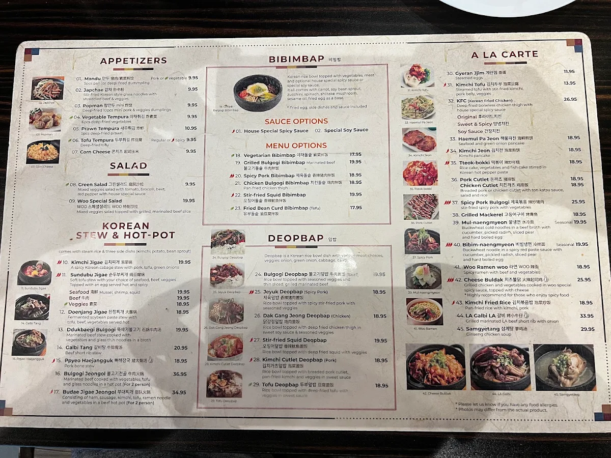 Menu, Woo Korean BBQ House