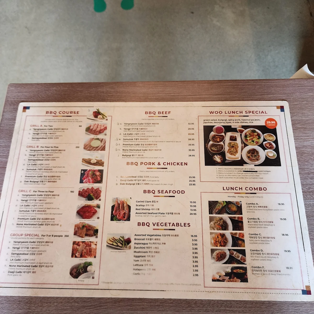 Menu, Woo Korean BBQ House