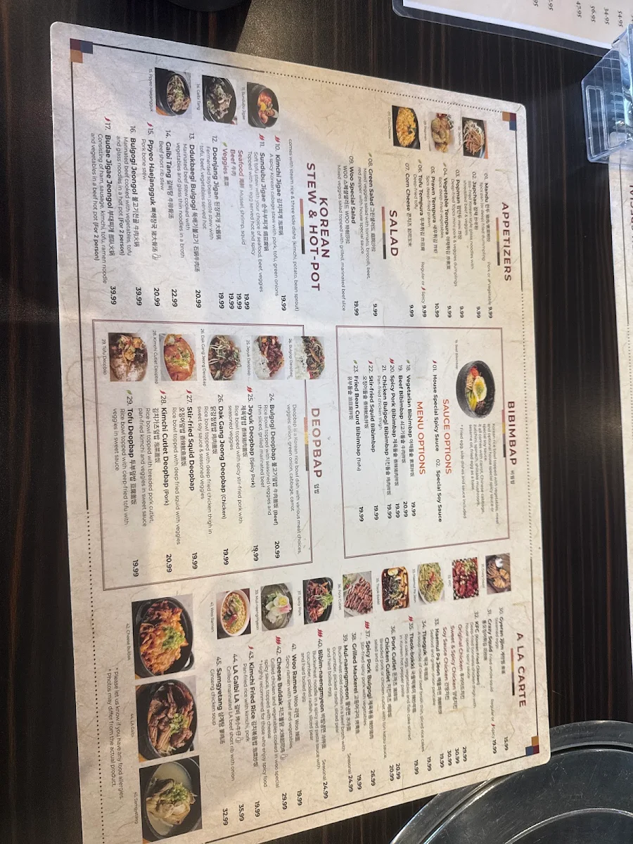 Menu, Woo Korean BBQ House