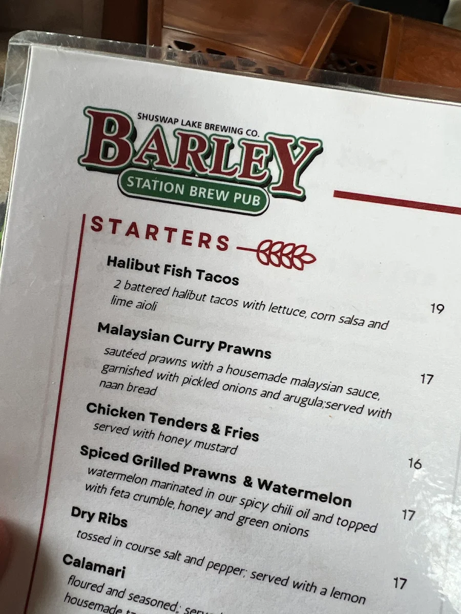 Menu, Barley Station Brewpub