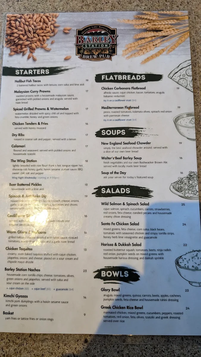 Menu, Barley Station Brewpub