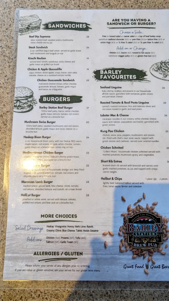 Menu, Barley Station Brewpub