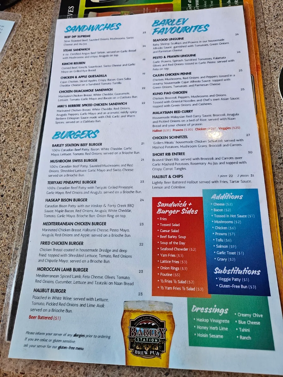 Menu, Barley Station Brewpub