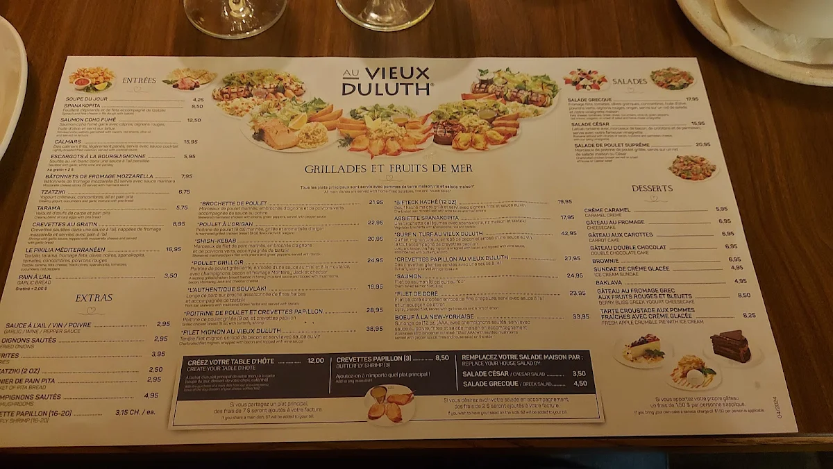Menu, Au Vieux Duluth