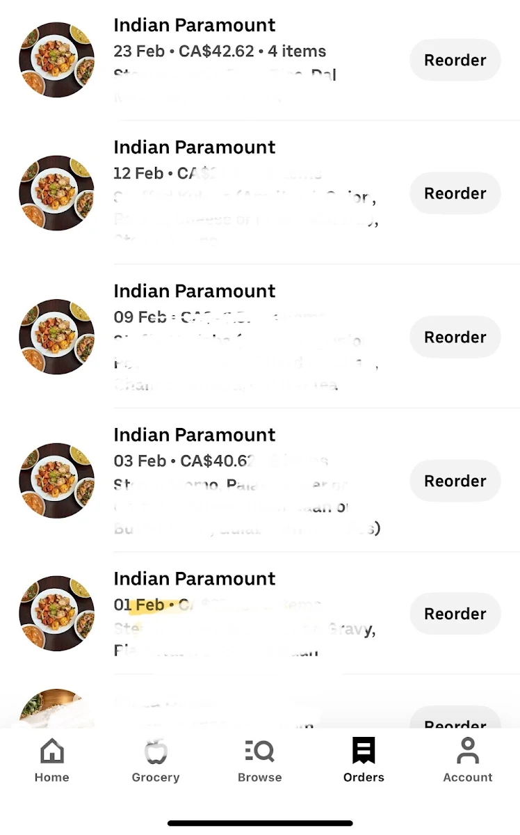 Menu, Indian Paramount Restaurant