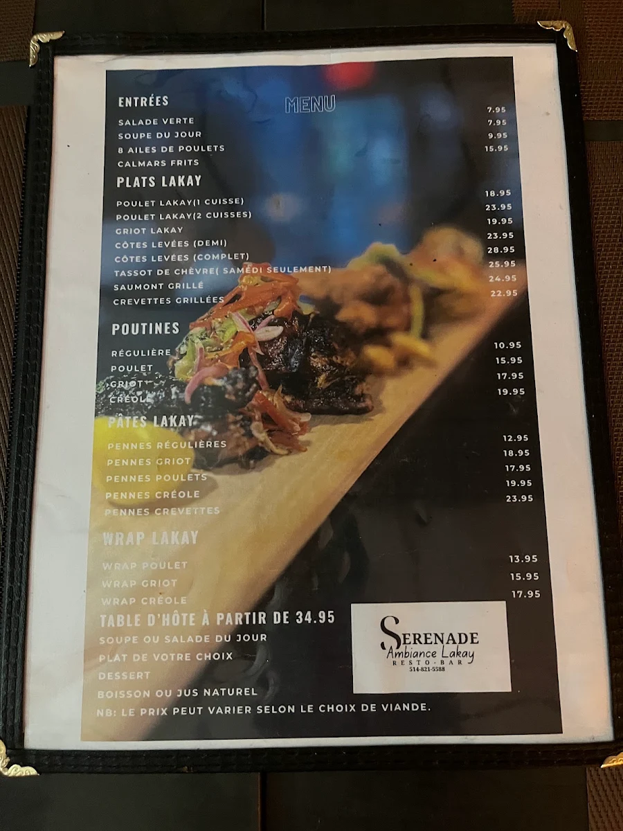 Menu, Serenade ambiance Lakay