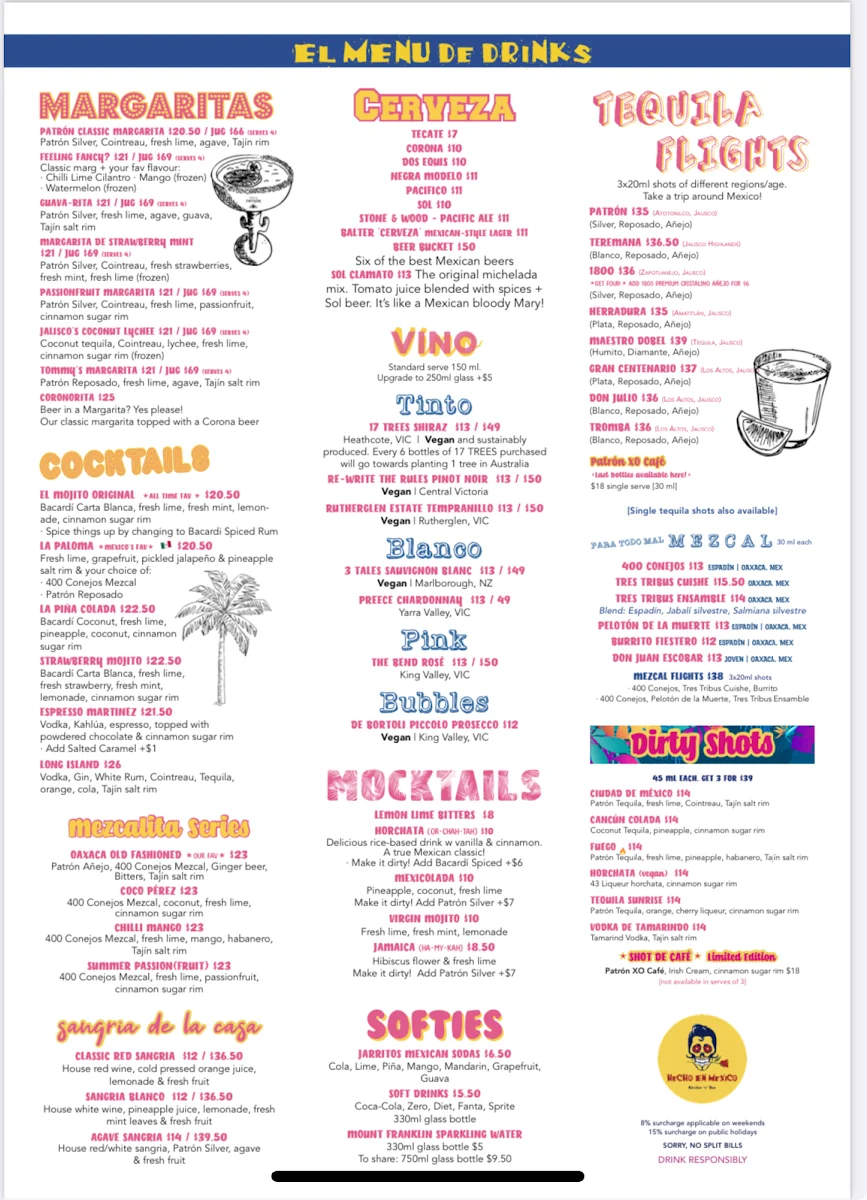 Menu, Hecho en Mexico Richmond (Rooftop Bar)