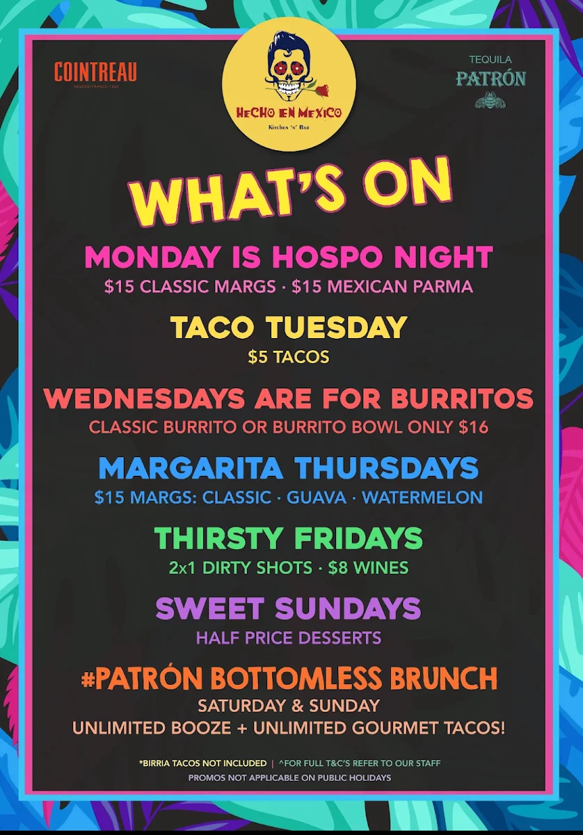 Menu, Hecho en Mexico Richmond (Rooftop Bar)