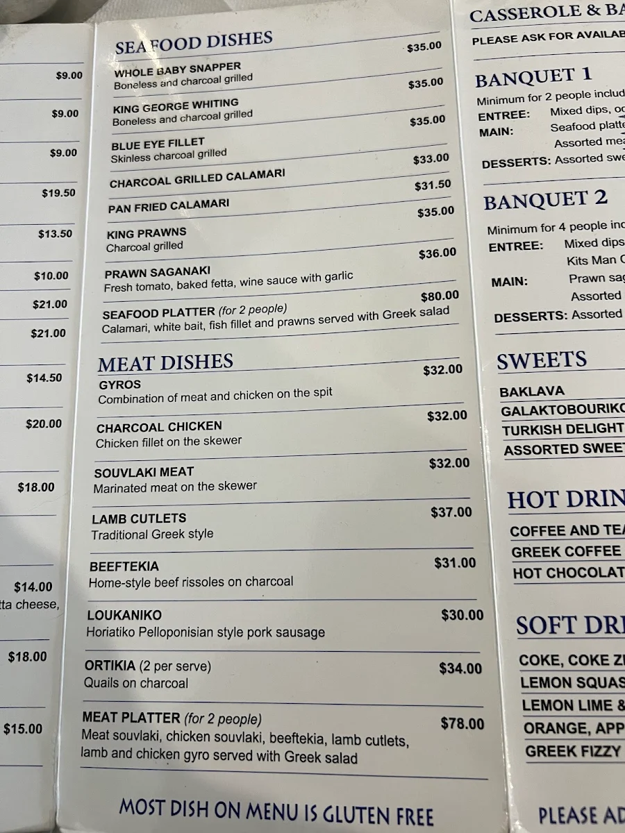 Menu, Doncaster Greek Tavern