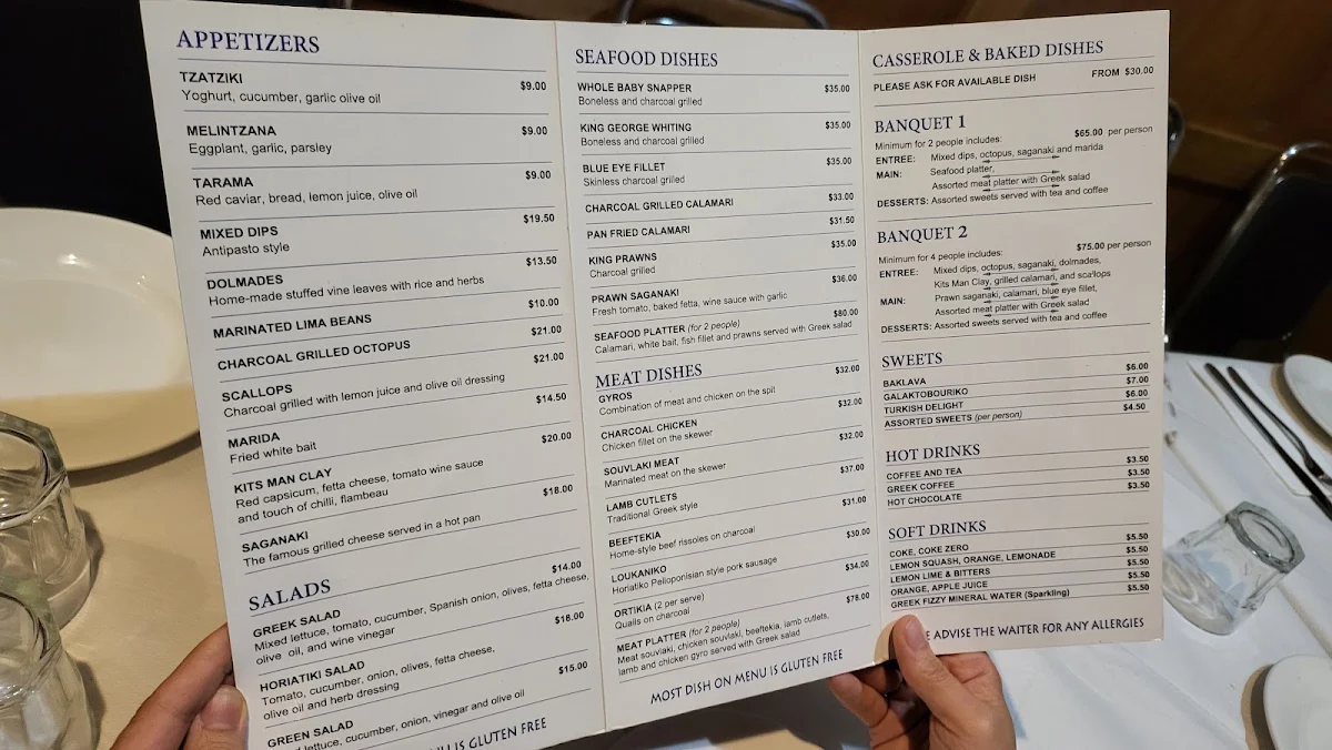 Menu, Doncaster Greek Tavern