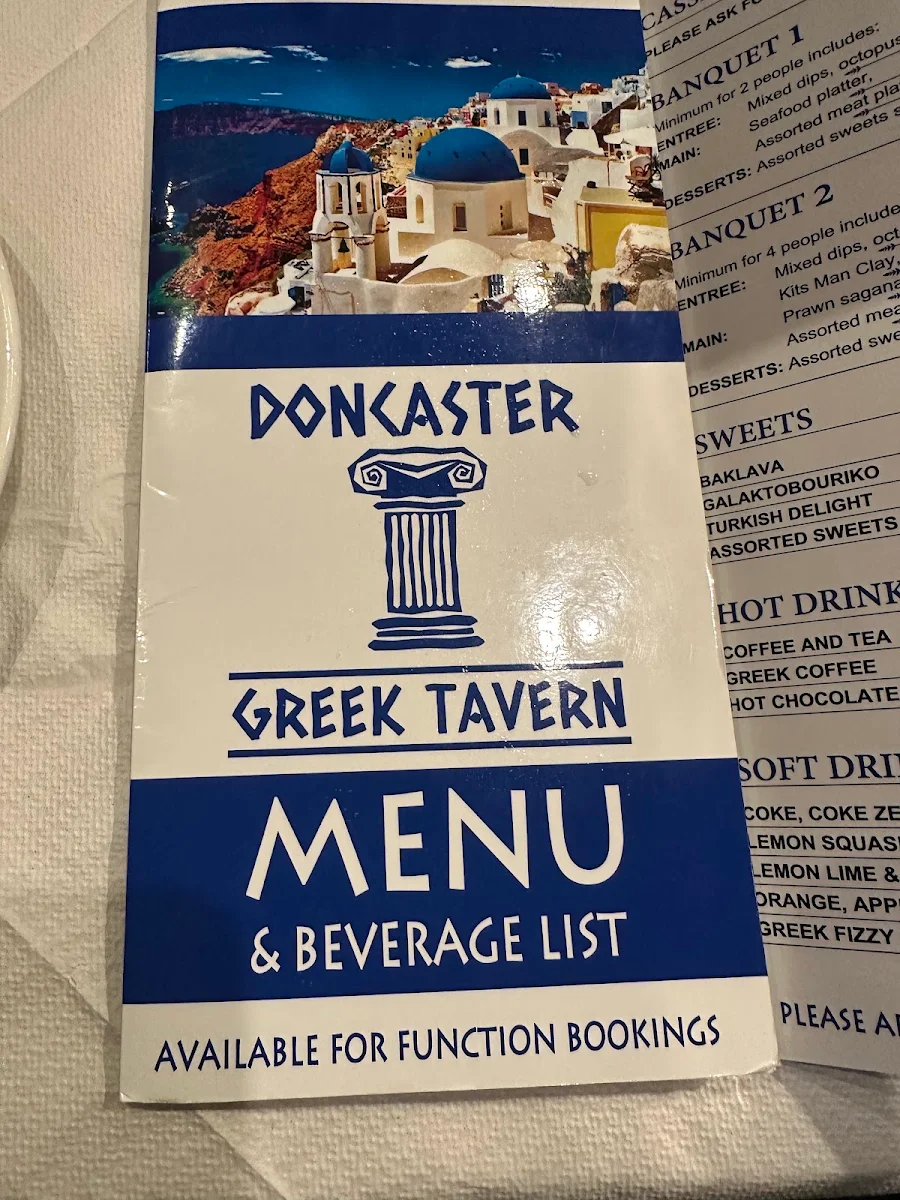 Menu, Doncaster Greek Tavern