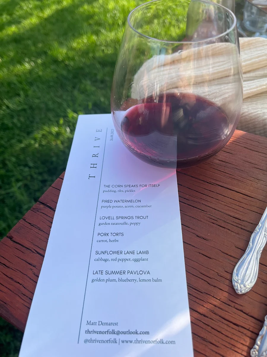 Menu, Thrive Norfolk