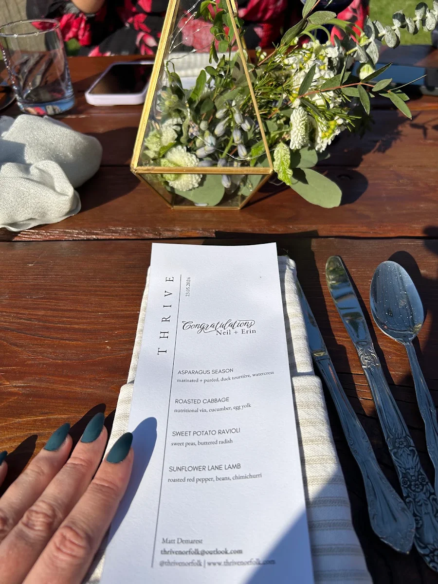 Menu, Thrive Norfolk