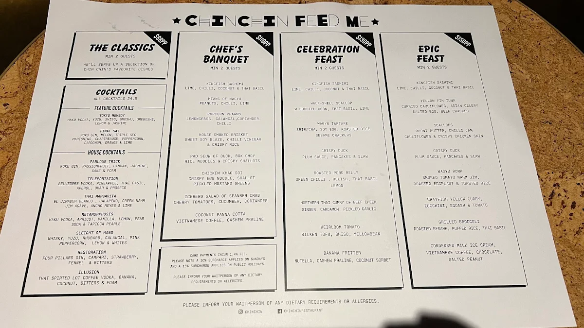 Menu, Chin Chin