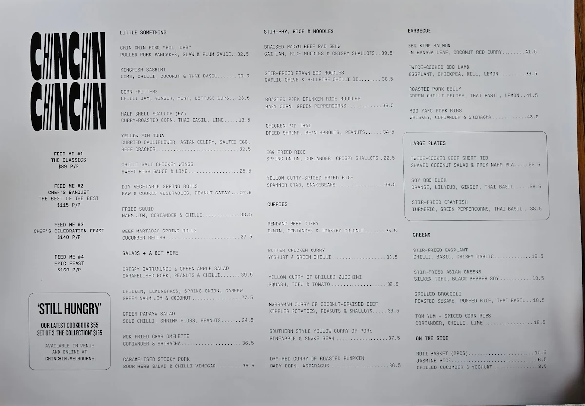 Menu, Chin Chin