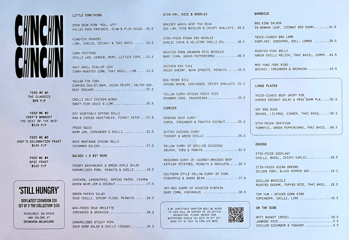 Menu, Chin Chin