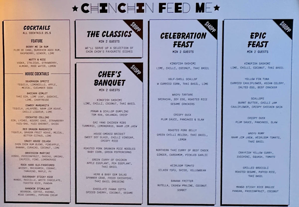 Menu, Chin Chin