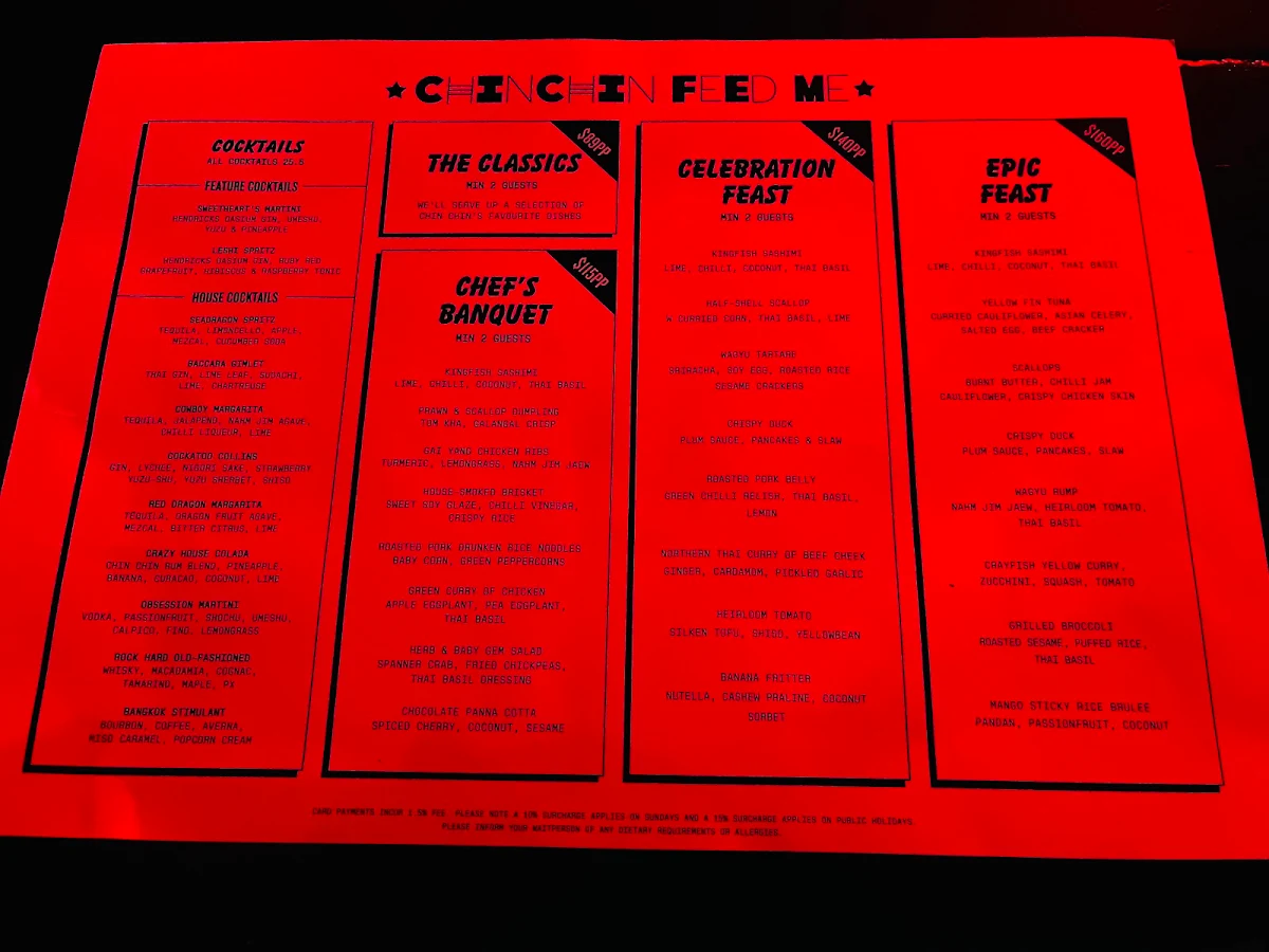 Menu, Chin Chin