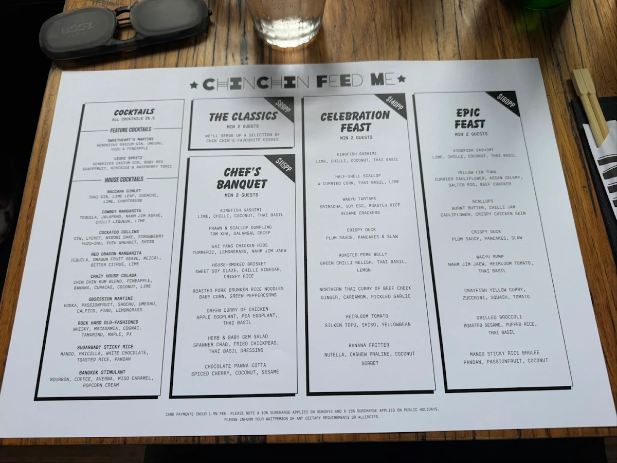 Menu, Chin Chin