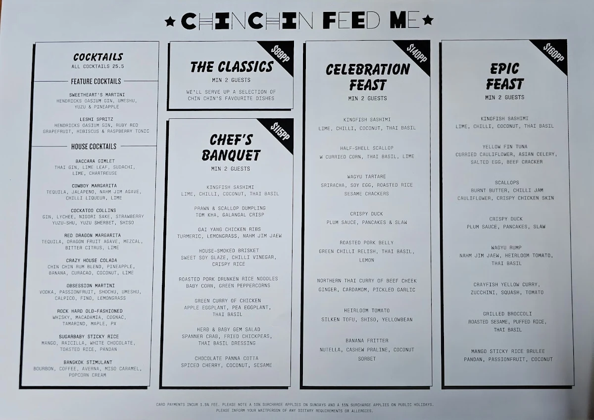 Menu, Chin Chin