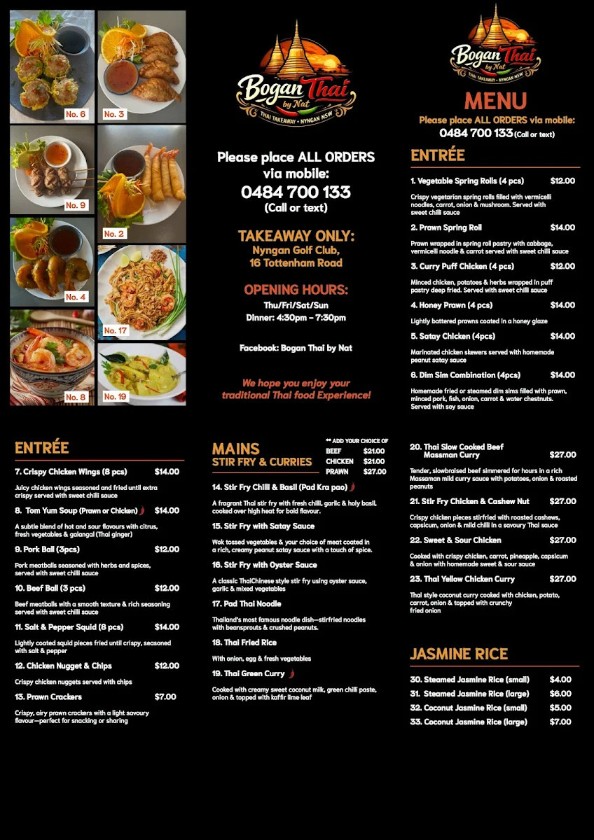 Menu, Bogan Thai by Nat