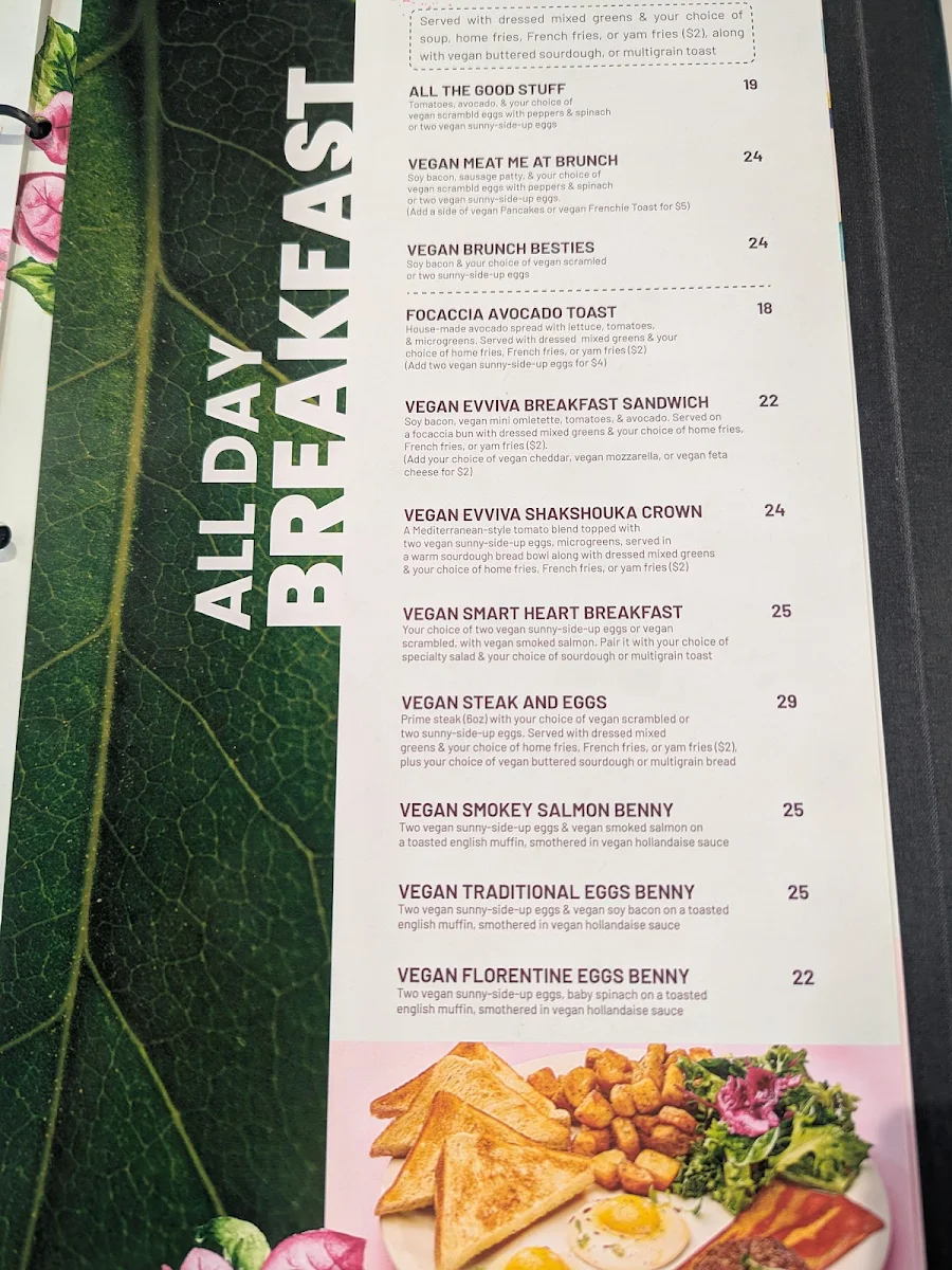 Menu, Evviva Breakfast and Lunch