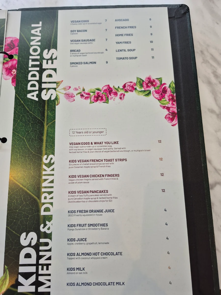Menu, Evviva Breakfast and Lunch