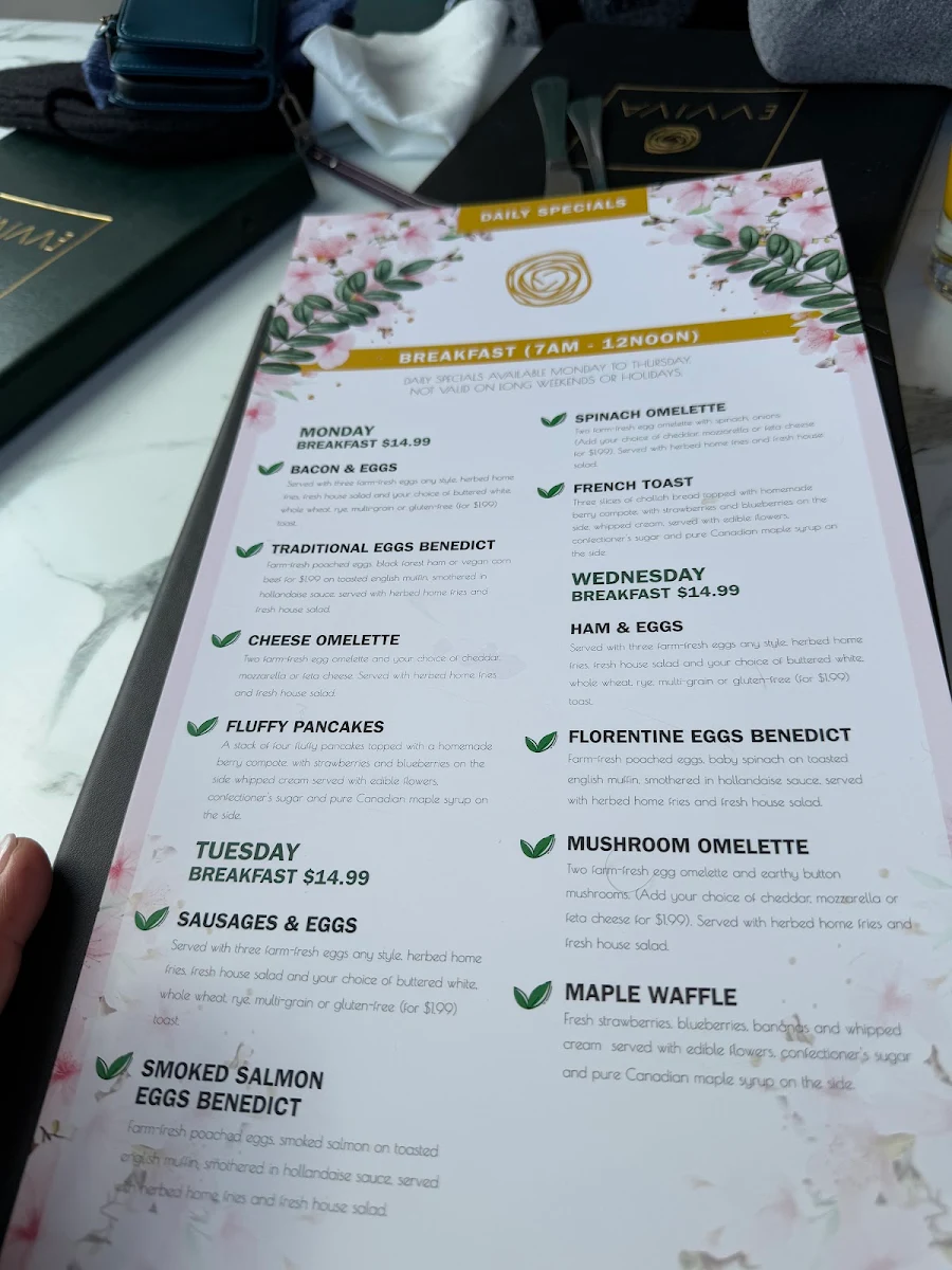 Menu, Evviva Breakfast and Lunch