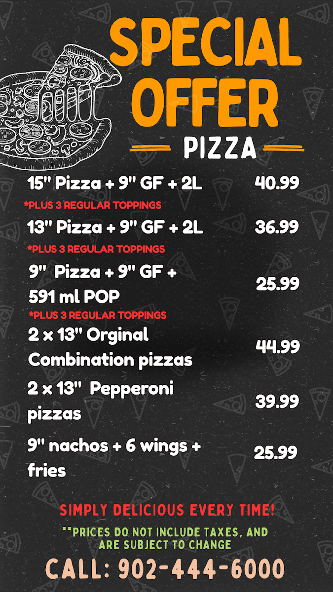 Menu, Sam’s Pizza