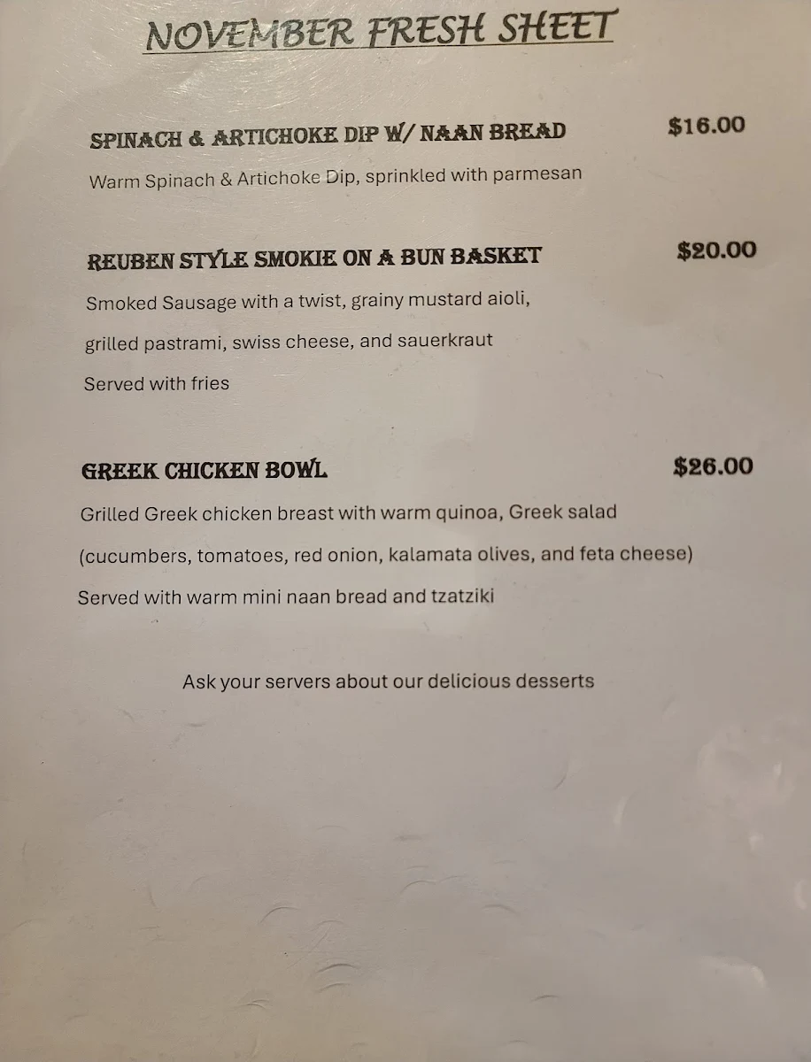 Menu, Pastimes Sports Bar and Grill