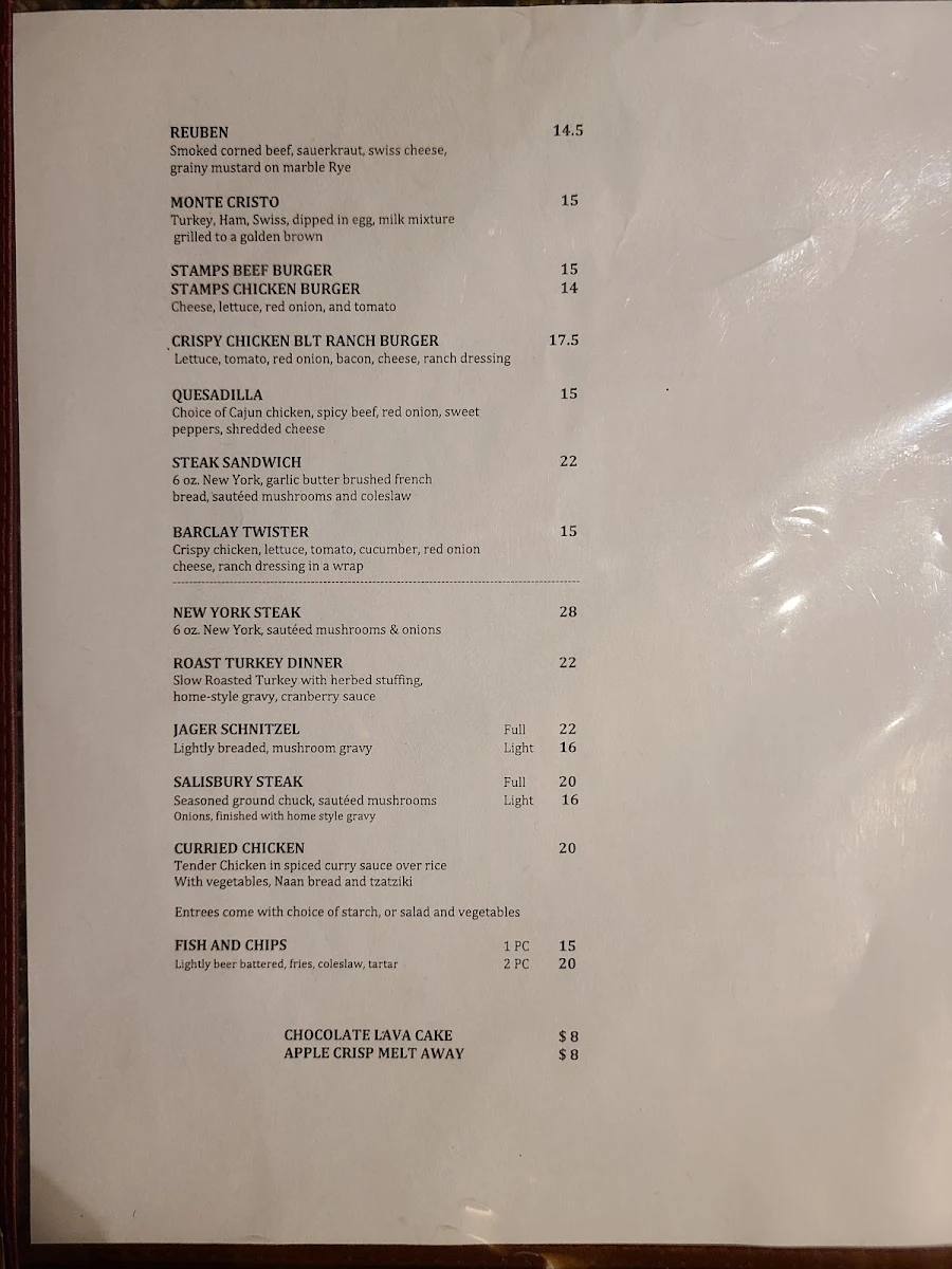 Menu, Pastimes Sports Bar and Grill