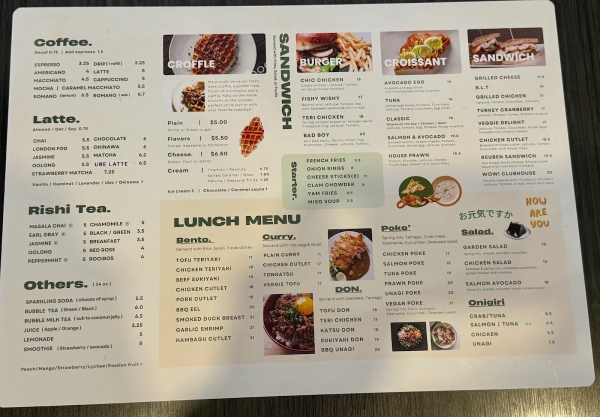 Menu, AT Cafe