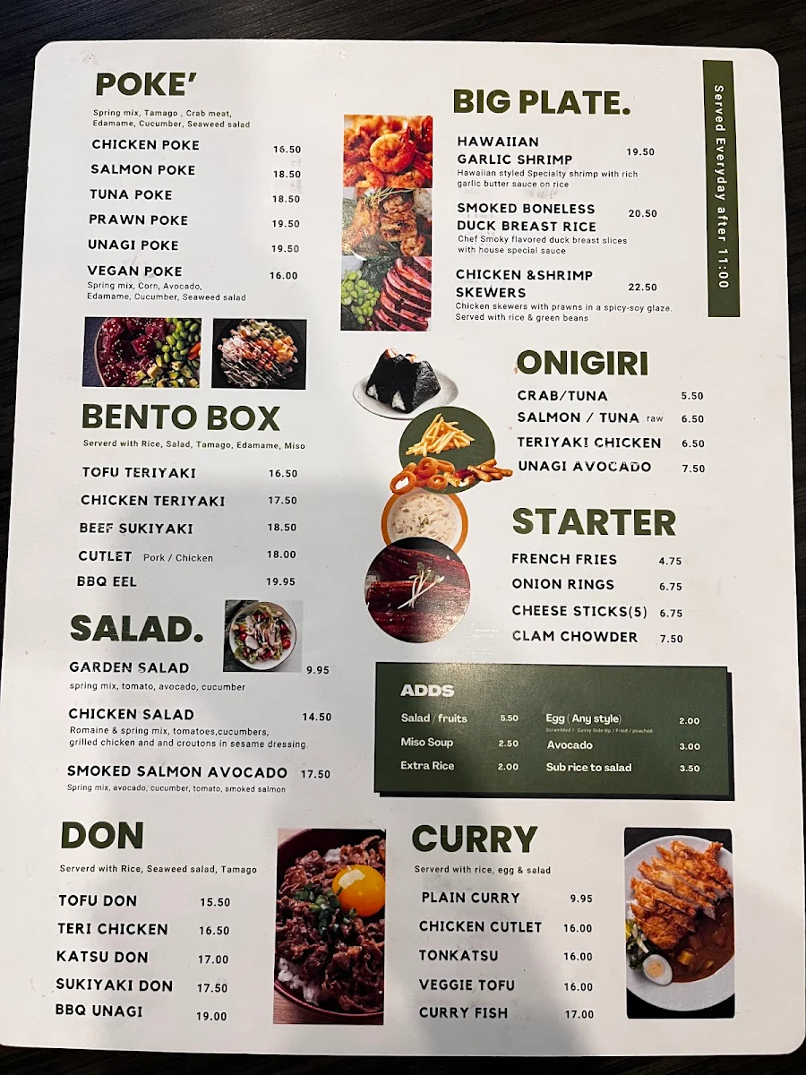 Menu, AT Cafe