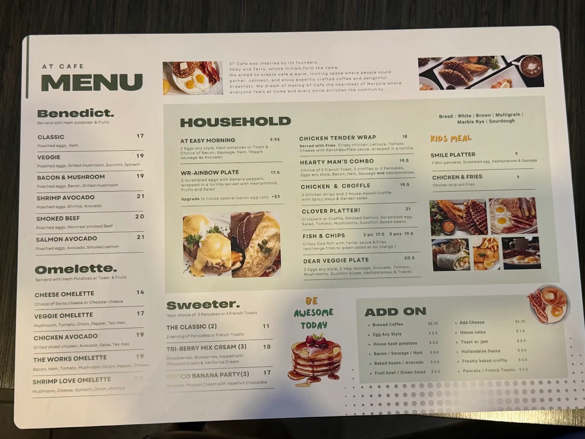 Menu, AT Cafe
